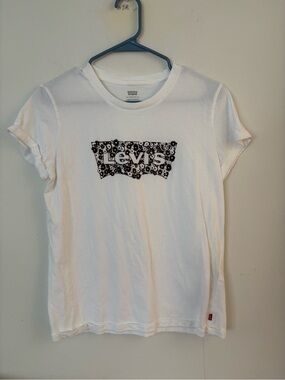 levi’s white & brown floral flower design short sleeve tee shirt top 🤍
